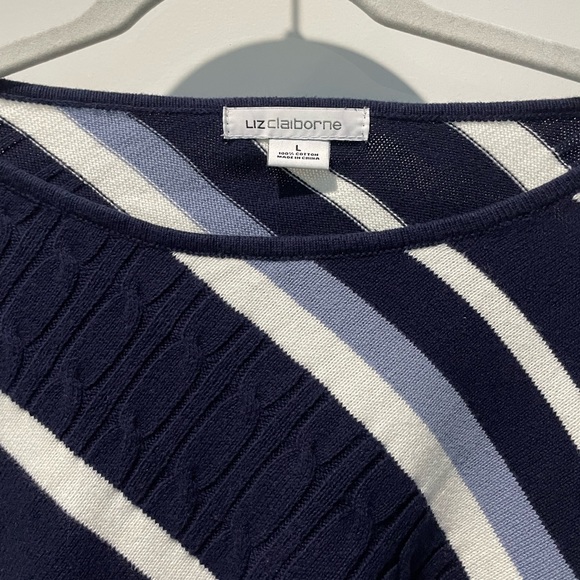 Liz Claiborne Navy and White Diagonal Striped Sweater Shirt | Size L - Picture 3 of 3